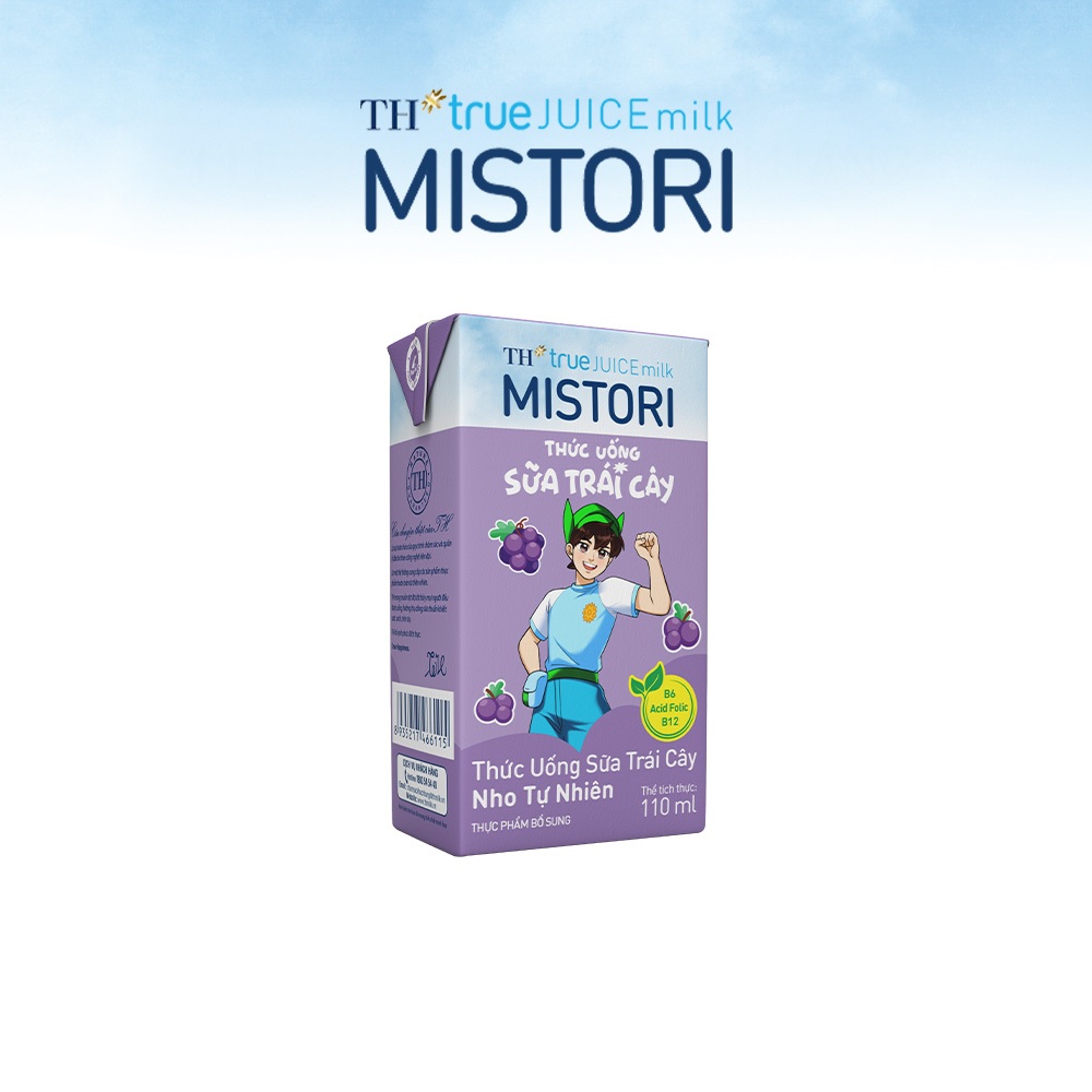 Thùng Thức uống Sữa trái cây TH true JUICE milk MISTORI Nho tự nhiên 110 ml x 48 Hộp
