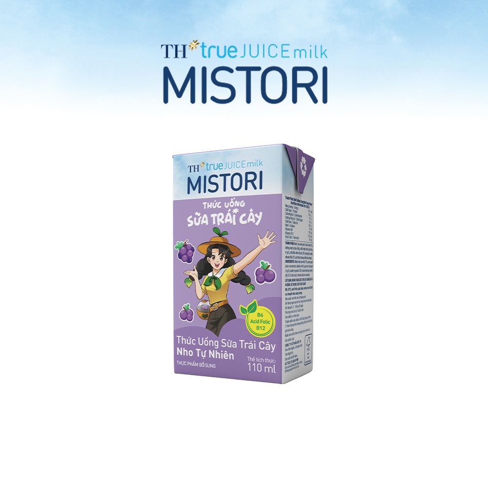 Thùng Thức uống Sữa trái cây TH true JUICE milk MISTORI Nho tự nhiên 110 ml x 48 Hộp