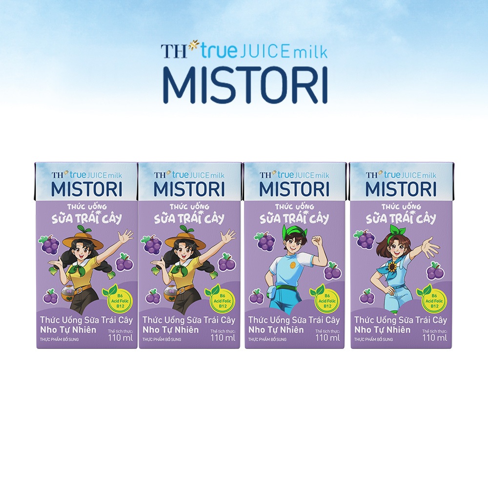Thùng Thức uống Sữa trái cây TH true JUICE milk MISTORI Nho tự nhiên 110 ml x 48 Hộp