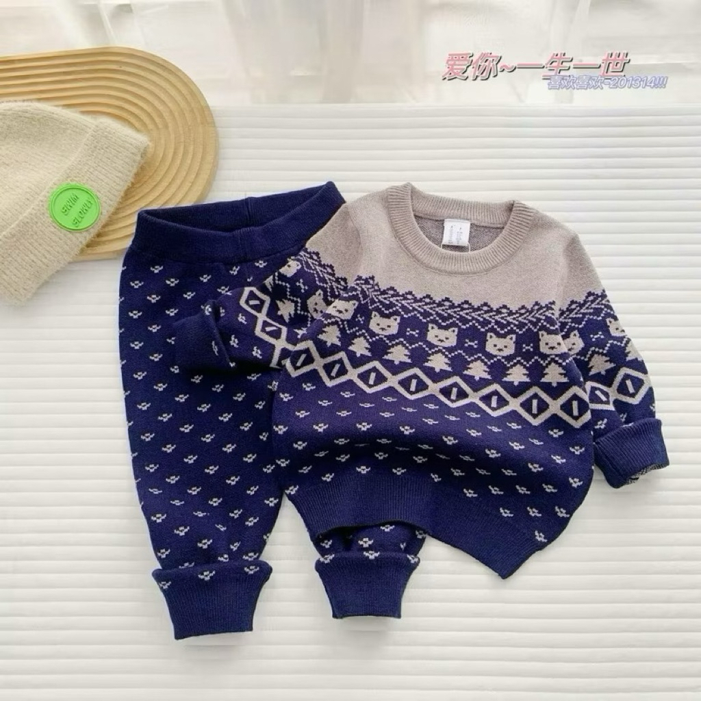 Bộ quần áo len trẻ em C6037 (1–5/6Y form nhỏ) bé trai bé gái – len cao cấp C6084 L001