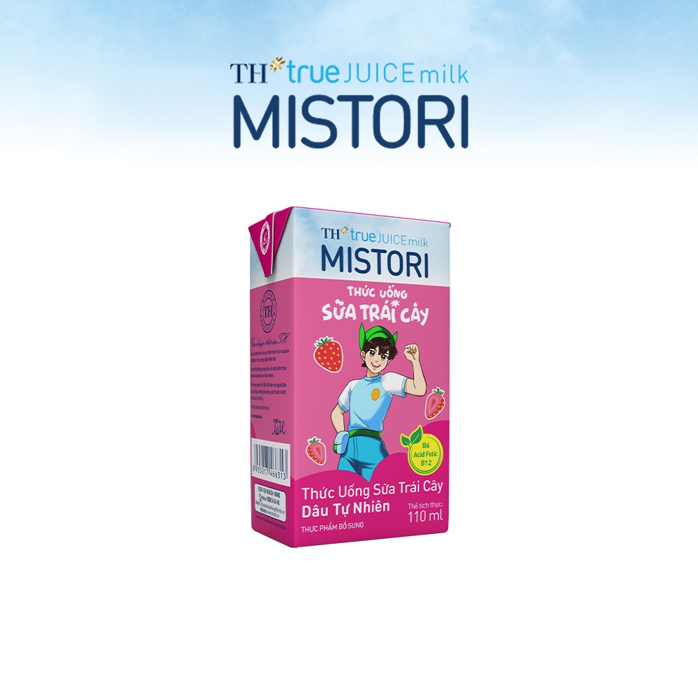 [Có quà tặng kèm] Thùng 48 hộp thức uống Sữa trái cây Dâu tự nhiên TH true JUICE milk MISTORI 110ml x 48 hộp