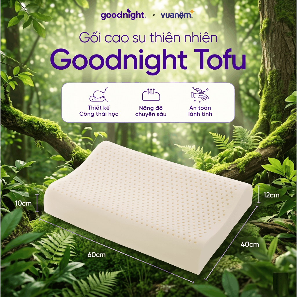 Gối cao su thiên nhiên Goodnight Tofu đàn hồi tốt, hạn chế xẹp lún