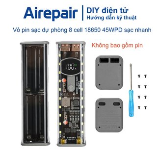 Vỏ sạc dự phòng PD 45W trong suốt Hộp pin 8 viên 18650 không cần hàn kèm đèn ngoài trời