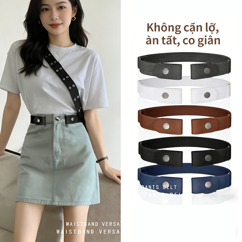Dây lưng đàn hồi không khoan, thắt lưng ẩn tiện dụng cho quần jean, không cần khoan lỗ