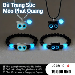 Bộ trang sức mèo phát quang ban đêm, vòng tay và dây chuyền cặp đôi phong cách ngọt ngào