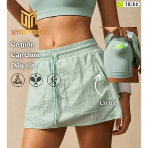 Quần Short Thể Thao Nữ Dáng Skort Cột Dây Eo Kèm Quần Ngắn Túi Tiện Lợi, Co Giãn Tốt
