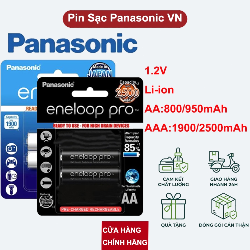 Bộ Pin & Sạc Panasonic Eneloop Pro AA 2550mAh/AAA 900mAh Chính Hãng ...
