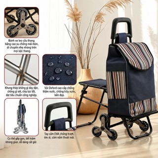 Xe kéo hàng xe đẩy hàng gấp gọn Xe kéo hàng đi chợ Thép Chịu Lực Sơn Chống Gỉ Tải Trọng 200kg  Dành cho gia đình