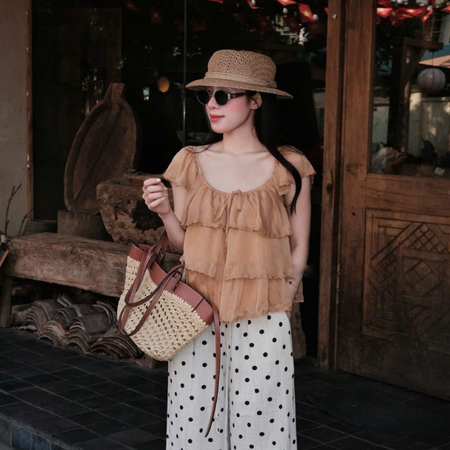 Áo tơ hai lớp chun vai nhiều màu dễ phối đồ, áo babydoll kiểu dáng basic LABEL A141