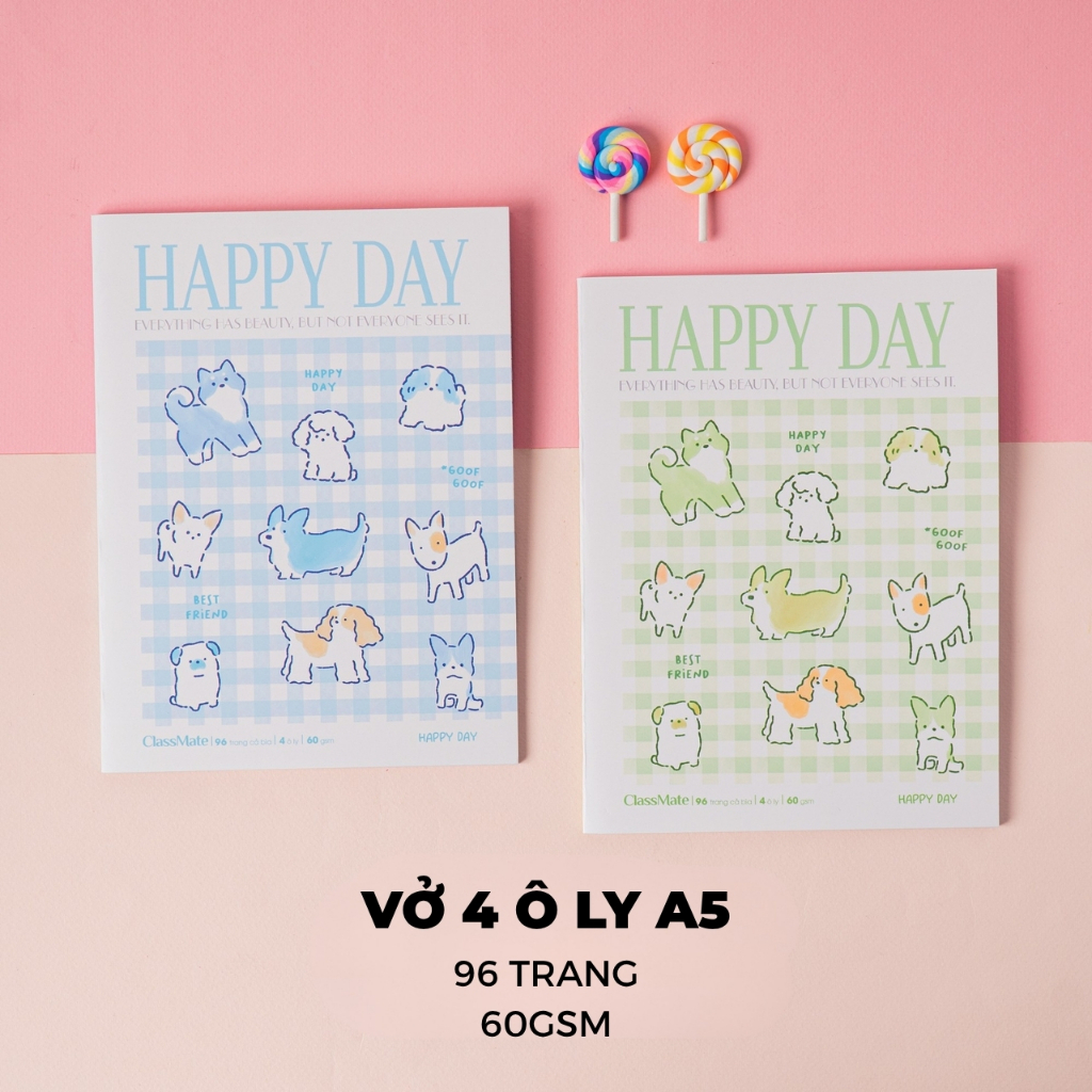 [Tặng Bút] Combo 5/10 Tập Học Sinh Miền Nam Happy Day A5 Classmate Giấy Ăn Mực, Bìa Chống Nước, Vở 4 Ô Ly 2x2mm Ghi Chép
