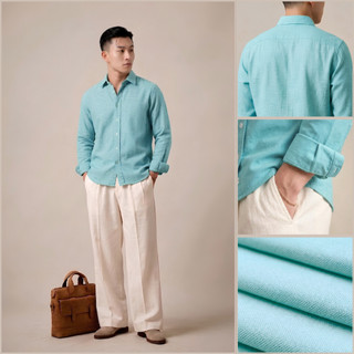 Áo Sơ Mi Nam Tay Dài KURAMAN Màu Xanh Mint Oxford Cao Cấp