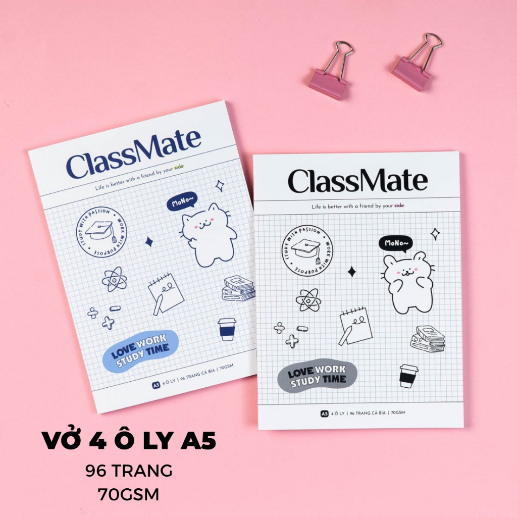 [Tặg Bút] Combo 5/10 Tập Học Sinh Miền Nam A5 MoNo Classmate Bìa Chống Nước Tập 4 Ô Ly 2x2mm 70gsm 96/200 Trang Ghi Chép