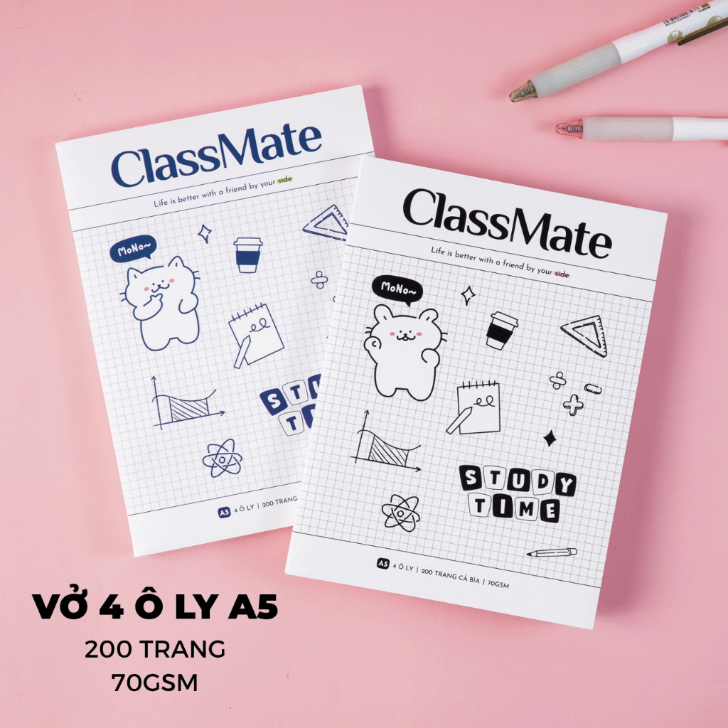 [Tặg Bút] Combo 5/10 Tập Học Sinh Miền Nam A5 MoNo Classmate Bìa Chống Nước Tập 4 Ô Ly 2x2mm 70gsm 96/200 Trang Ghi Chép