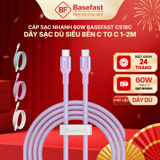 Dây Sạc Nhanh Type C Basefast 60W Bện Dù Cao Cấp Chống Gãy Cho Iphone Samsung Oppo Xiaomi
