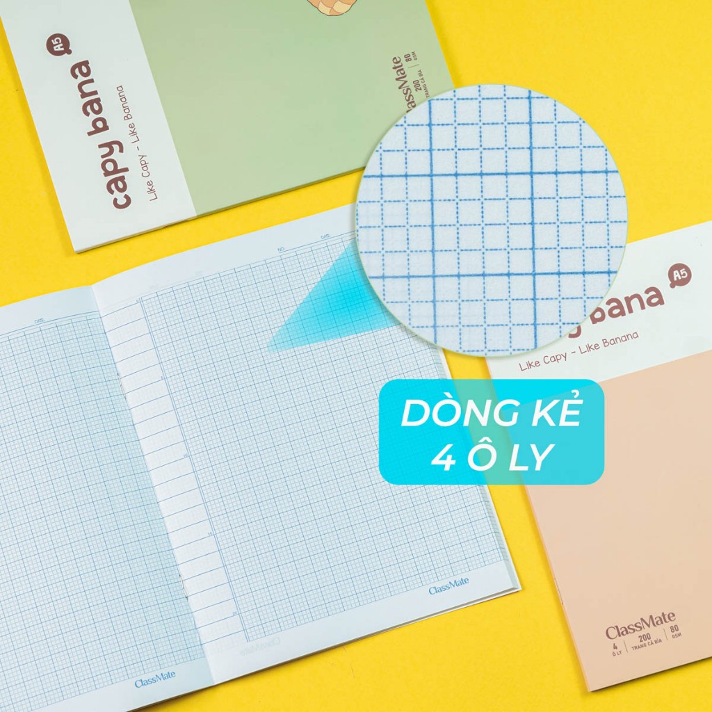 [Tặng Bút] Combo 5/10 Tập Học Sinh Miền Nam A5 CapyBana Classmate Bìa Chống Nước, Tập 4 Ô Ly 2x2mm, 80gsm, 96/200 Trang