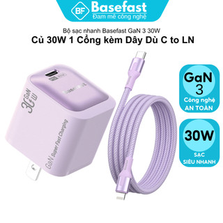 Bộ Sạc Nhanh 30W Basefast GaN B36 Củ Sạc Mini Kèm Cáp Dù Chống Gãy Cho X/11/12/13/14 Series