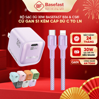 Bộ Sạc Nhanh 30W Basefast GaN B36 Củ Sạc Mini Kèm Cáp Dù Chống Gãy Cho X/11/12/13/14 Series
