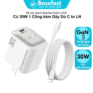 Bộ Sạc Nhanh 30W Basefast GaN B36 Củ Sạc Mini Kèm Cáp Dù Chống Gãy Cho X/11/12/13/14 Series