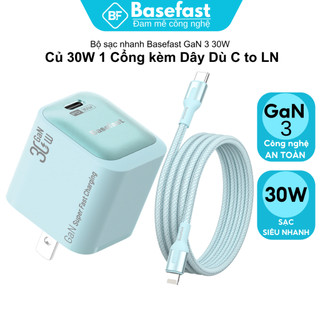 Bộ Sạc Nhanh 30W Basefast GaN B36 Củ Sạc Mini Kèm Cáp Dù Chống Gãy Cho X/11/12/13/14 Series