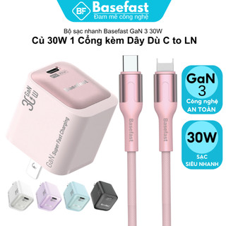 Bộ Sạc Nhanh 30W Basefast GaN B36 Củ Sạc Mini Kèm Cáp Dù Chống Gãy Cho X/11/12/13/14 Series