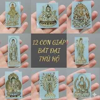 Miếng Dán Điện Thoại Phật Bản Mệnh Kim Loại Dán Lưng Điện Thoại 12 Con Giáp Mạ Vàng Sticker May Mắn Tài Lộc Trang Trí Vỏ