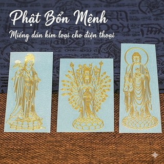 Miếng Dán Điện Thoại Phật Bản Mệnh Kim Loại Dán Lưng Điện Thoại 12 Con Giáp Mạ Vàng Sticker May Mắn Tài Lộc Trang Trí Vỏ
