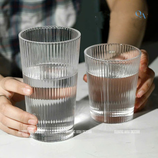 BỘ 6 LY Thủy Tinh KẺ SỌC MIỆNG LOE Chịu Nhiệt Cao Cấp | Cốc Uống Nước, Cà Phê, Sinh Tố, Soda, DECOR