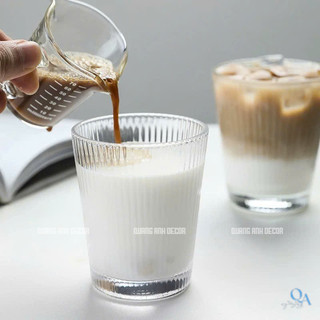 BỘ 6 LY Thủy Tinh KẺ SỌC MIỆNG LOE Chịu Nhiệt Cao Cấp | Cốc Uống Nước, Cà Phê, Sinh Tố, Soda, DECOR