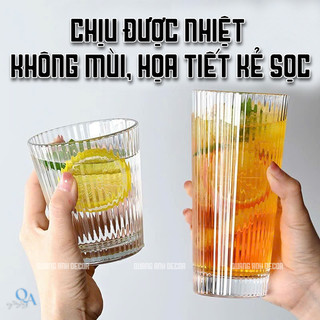 BỘ 6 LY Thủy Tinh KẺ SỌC MIỆNG LOE Chịu Nhiệt Cao Cấp | Cốc Uống Nước, Cà Phê, Sinh Tố, Soda, DECOR