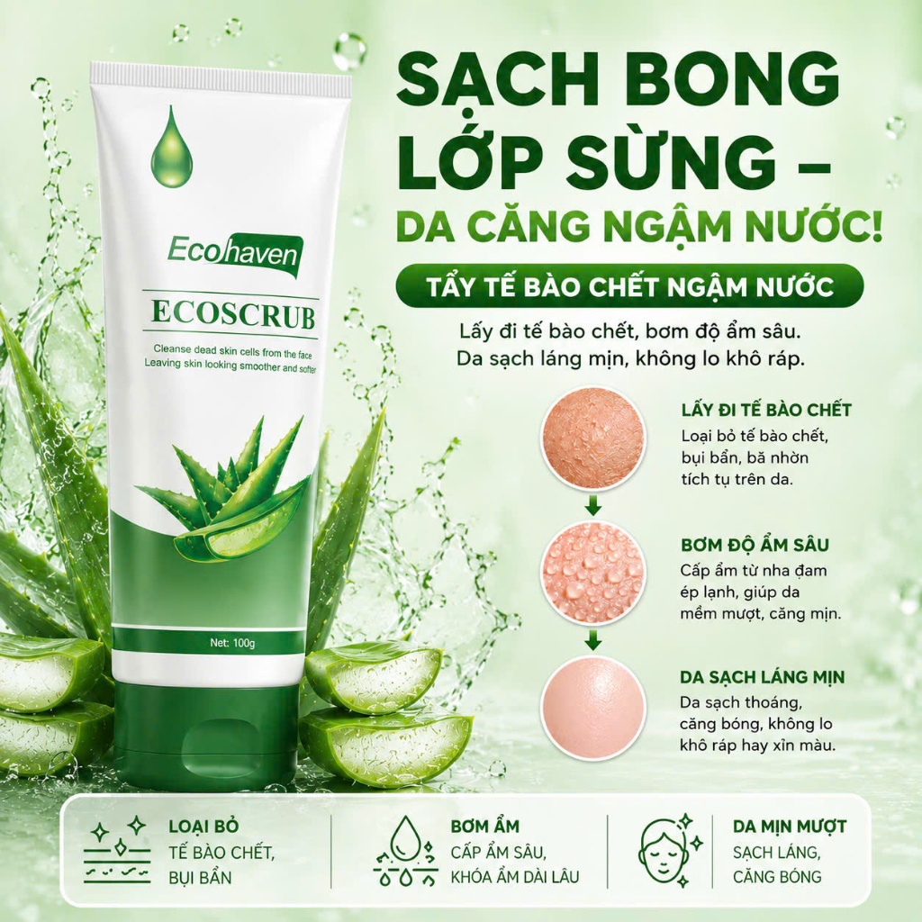 Gel Tẩy Da Chết Nha Đam 100ML Cho Da Nhạy Cảm – Làm Sạch Nhẹ Nhàng, Dưỡng Ẩm, Hỗ Trợ Sáng Da