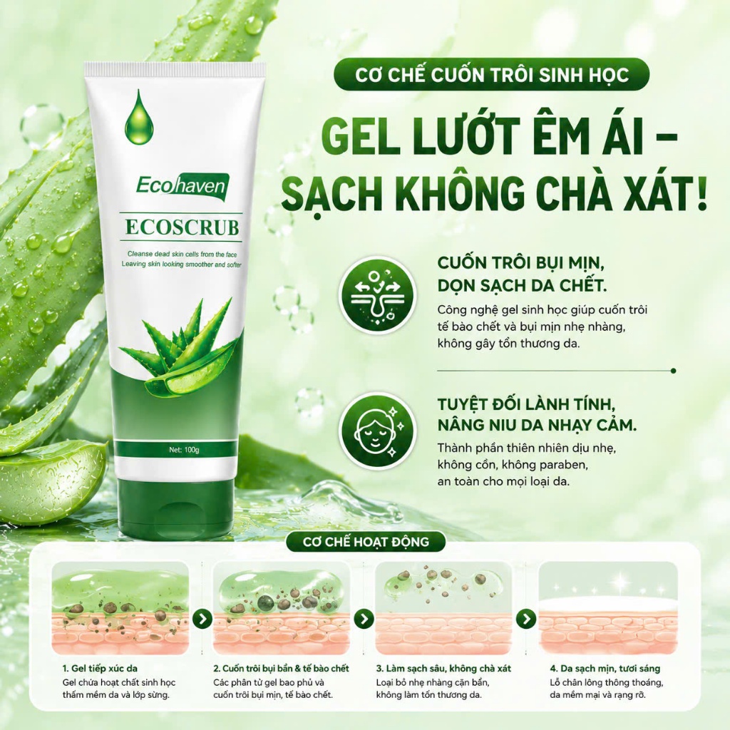 Gel Tẩy Da Chết Nha Đam 100ML Cho Da Nhạy Cảm – Làm Sạch Nhẹ Nhàng, Dưỡng Ẩm, Hỗ Trợ Sáng Da