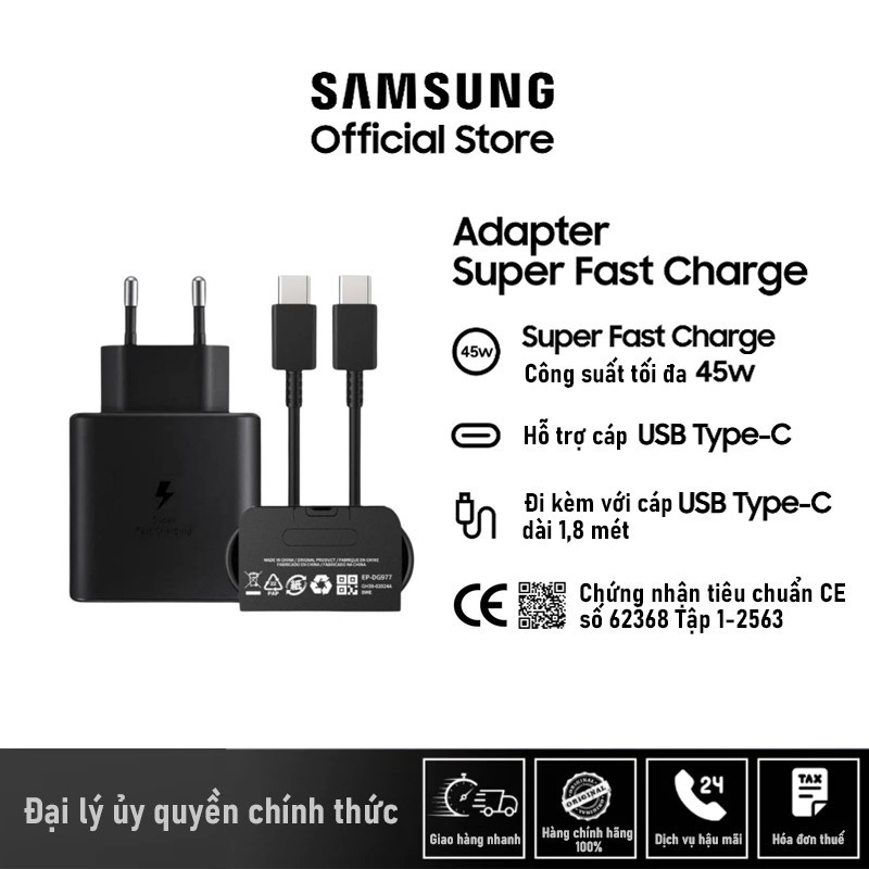 Samsung 45w Sạc nhanh Type C tương thích với Samsung dây sạc nhanh type c AGV bảo hành 12 tháng