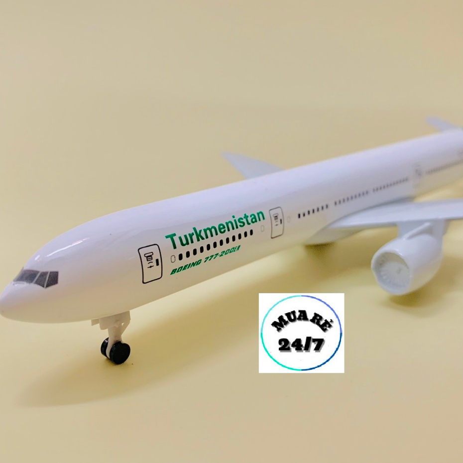 MÔ HÌNH MÁY BAY TURKMENISTAN B777 KIM LOẠI CAO CẤP CÓ BÁNH XE + CHÂN ĐẾ TRƯNG BÀY