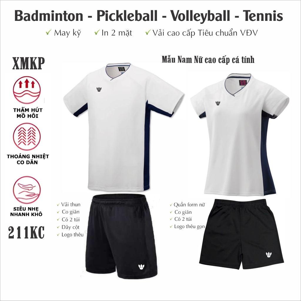 Áo thể thao NAM NỮ chơi Cầu lông, Pickleball, Bóng chuyền, Bóng bàn thun mè, co giãn, thoáng khí cao cấp (211KC)
