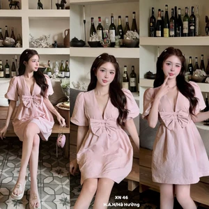 Đầm Cổ Chữ V Đính Nơ Style Tiểu Thư | Phong Cách Sang Chảnh | By CHAMIE STORE VA7190
