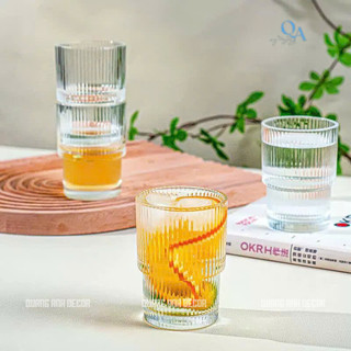 BỘ 6 LY Thuỷ Tinh Hoạ TIẾT VÂN SỌC 2 TẦNG Cao Cấp HOT SUMMER | Cốc Thủy Tinh Đẹp Uống Cà Phê, Matcha