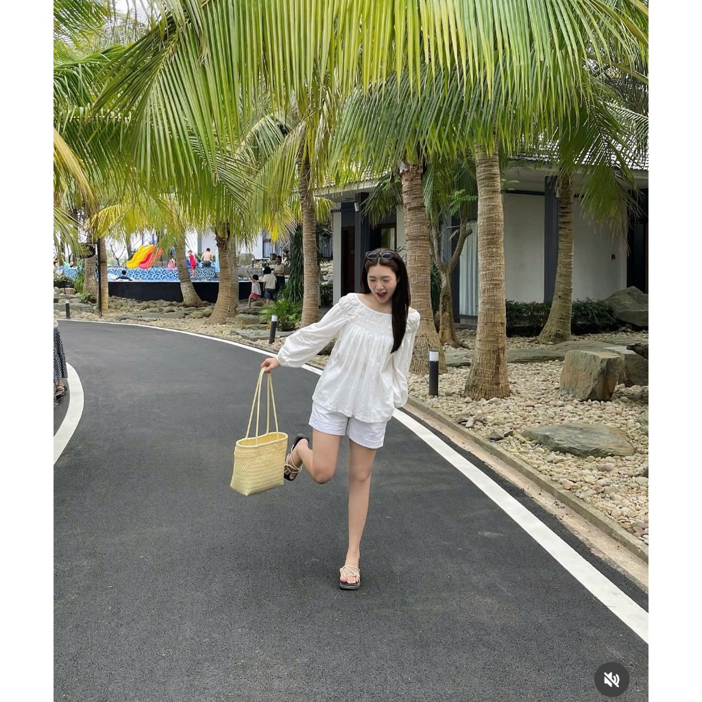 𝗖𝗮𝗺 𝗟𝗶𝗻𝗲𝗻  - Áo Linen tơ cổ tròn tay dài