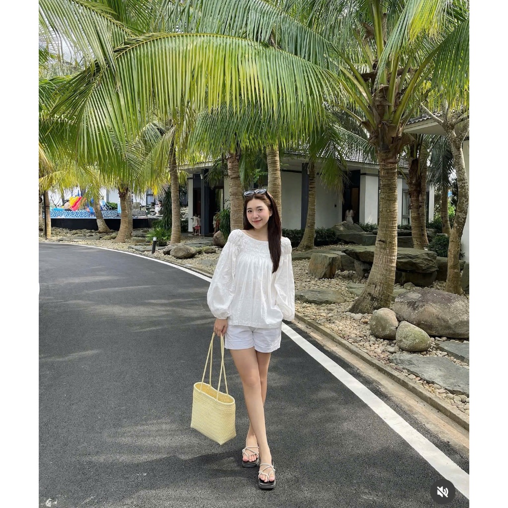 𝗖𝗮𝗺 𝗟𝗶𝗻𝗲𝗻  - Áo Linen tơ cổ tròn tay dài