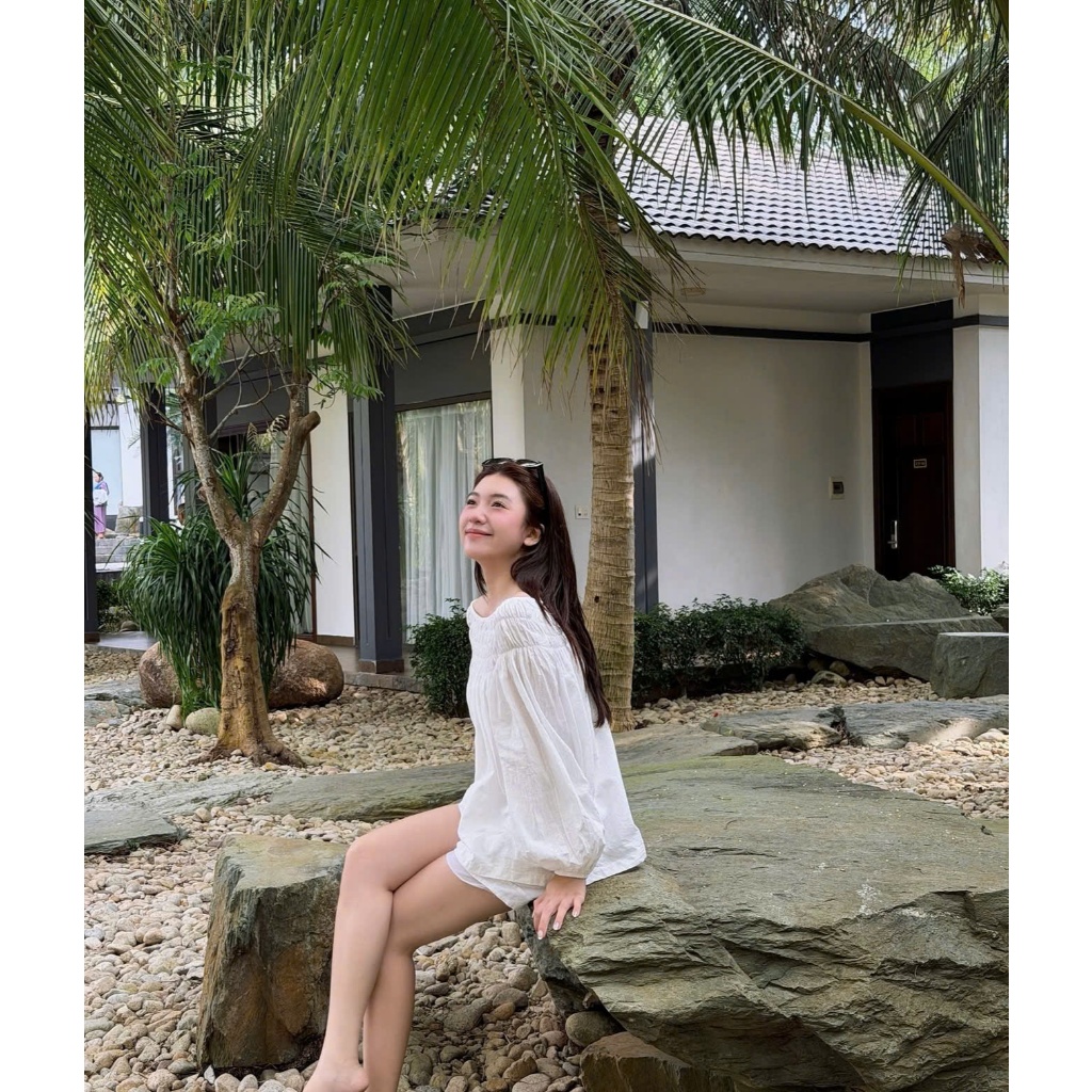 𝗖𝗮𝗺 𝗟𝗶𝗻𝗲𝗻  - Áo Linen tơ cổ tròn tay dài