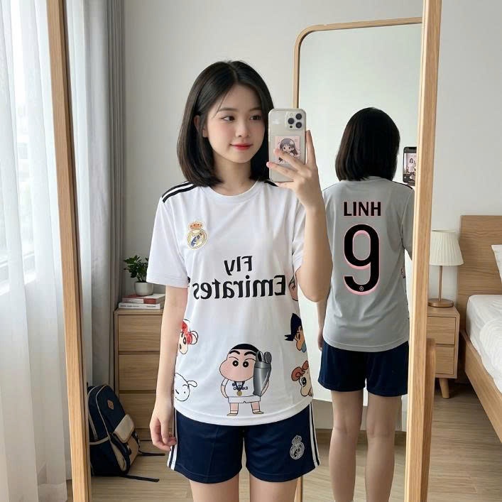 Bộ quần áo bóng đá real hình Cusinh  in tên số theo yêu cầu-Áo bóng đá,đồ đá banh chất liệu thun, mè