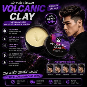 Sáp Vuốt Tóc Volcanic Clay Phiên Bản Nắp Nhựa Giữ Nếp Siêu Lâu Chuẩn Salon Hương Thơm Nam Tính