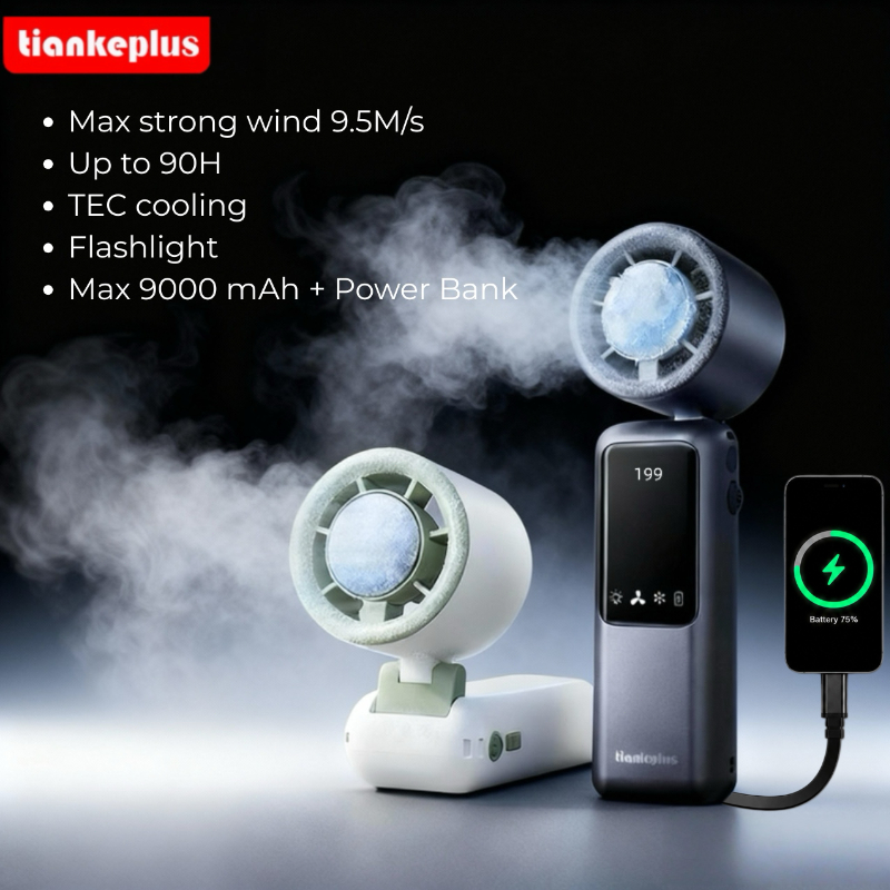 Tiankeplus TF50 Quạt Cầm Tay Mini Sò Lạnh Pin Siêu Bền 9000mAh Tích Hợp Sạc Dự Phòng & Đèn Pin Gấp gọn quạt tích điện mi
