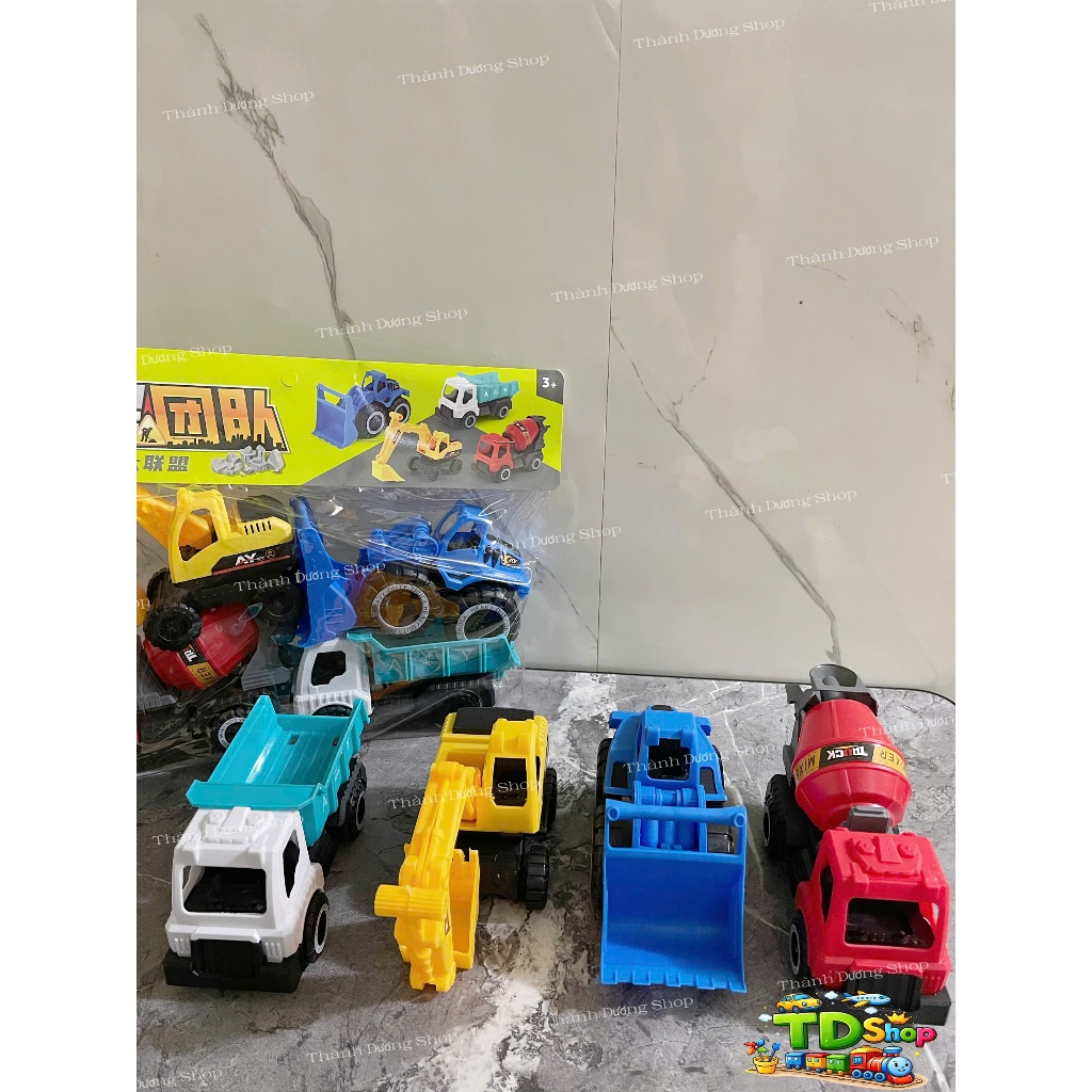 Set 4 Chiếc Xe Công Trình Đồ Chơi Cho Bé-Xe Xúc, Xe Ben, Xe Trộn Bê Tông, Xe Ủi Mini-Radom màu sắc