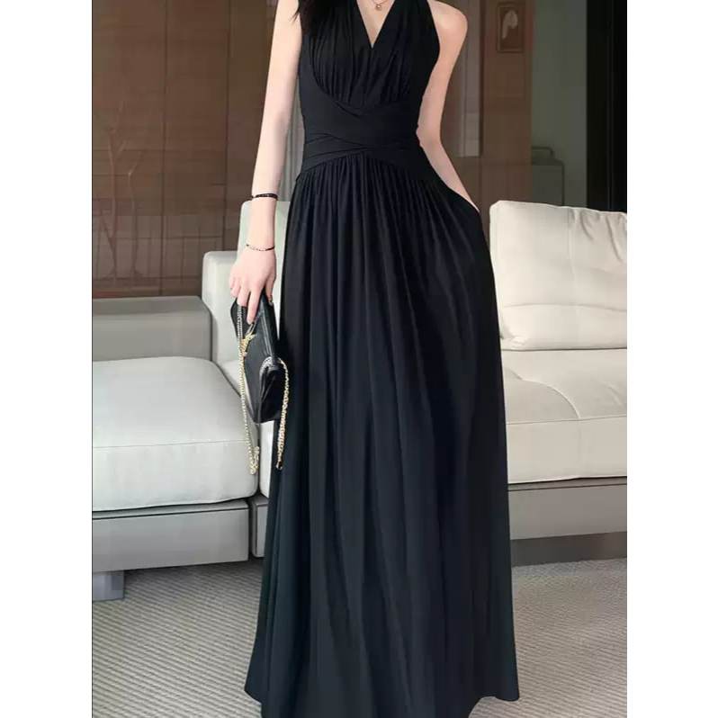 Đầm Maxi Cổ Yếm Xoắn Ngực Sang Chảnh, Váy Dự Tiệc Dáng Dài Hở Lưng Quyến Rũ Élan Sweet