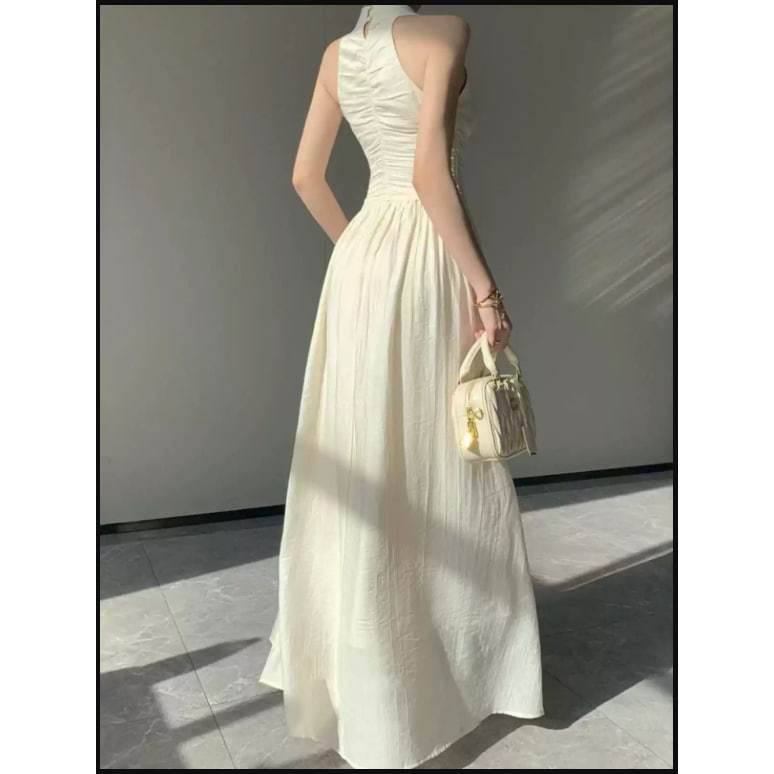 Đầm Maxi Cổ Yếm Xoắn Ngực Sang Chảnh, Váy Dự Tiệc Dáng Dài Hở Lưng Quyến Rũ Élan Sweet