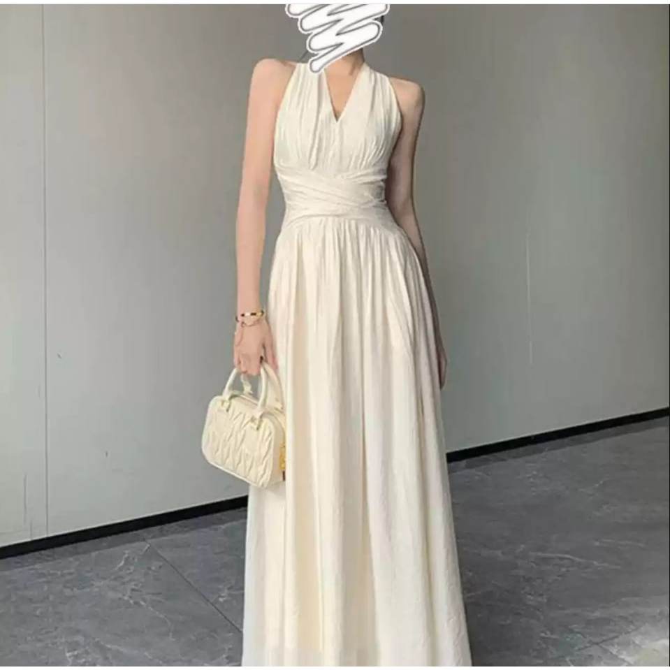Đầm Maxi Cổ Yếm Xoắn Ngực Sang Chảnh, Váy Dự Tiệc Dáng Dài Hở Lưng Quyến Rũ Élan Sweet