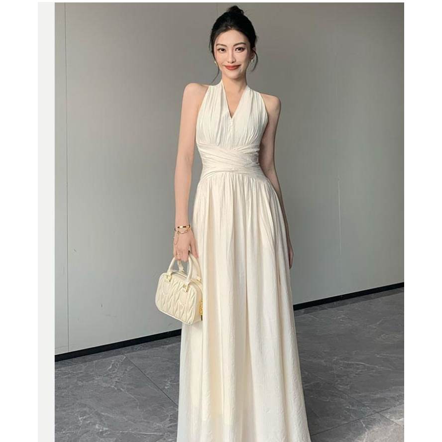 Đầm Maxi Cổ Yếm Xoắn Ngực Sang Chảnh, Váy Dự Tiệc Dáng Dài Hở Lưng Quyến Rũ Élan Sweet