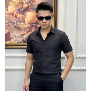 Áo sơ mi nam luxury cao cấp kẻ chìm chất vải đũi cộc tay mã K39