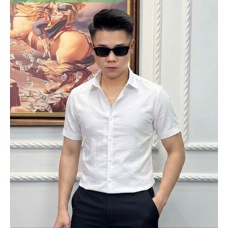 Áo sơ mi nam luxury cao cấp kẻ chìm chất vải đũi cộc tay mã K39