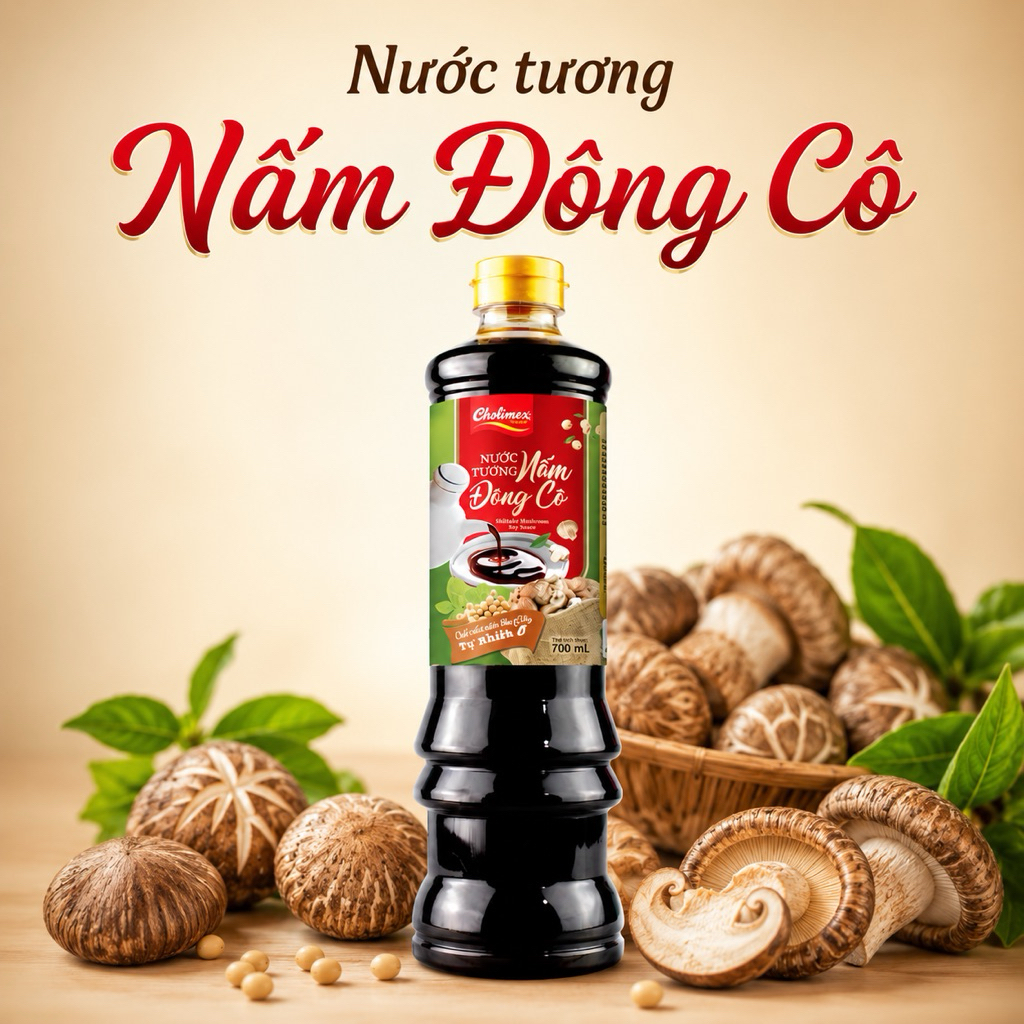 Nước tương Nấm Đông cô Cholimex chai 700ml - Đậm đà vị nấm, chuyên dùng chấm hải sản, sashimi